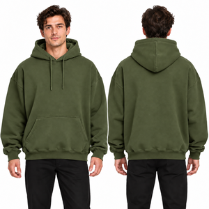 Men's Oversized <b>Hooded</b> <b>Fleece</b> Sweatshirt Solid Navy Color Casual Autumn Wear Regular Sleeve Pocket Design Knitted Cotton - Product Image 4