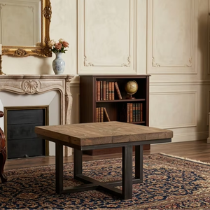 Table basse Billi de qualité supérieure en bois recyclé avec structure en métal robuste, table d'appoint carrée, meubles de salon, design moderne minimaliste - Product Image 4