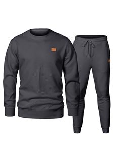 Conjunto de Sudadera con Capucha y Pantalones Deportivos para Hombre, Color Verde Oliva, con Estampado Geométrico en Relieve, Corte Regular, 100% Algodón Tejido, Servicio OEM - Product Image 3