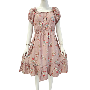 Vestido de algodón con estampado floral, cuello cuadrado, manga corta, corte holgado, largo hasta la rodilla, ropa informal para mujer, ropa de primavera - Product Image 1