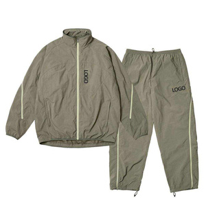 Unisex Olive Green Tracksuit Set Full Sleeve Zipper Closure Sporty Style Lightweight Polyester Regular Fit With Side Pockets - Product Image 1