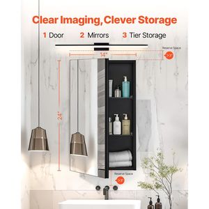 Armadietto Portamedicinali 14 X 24 Pollici con Specchio da Bagno a Parete con Cornice in Alluminio e 2 Ripiani Regolabili - Product Image 2