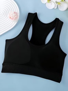 Women's Simple Racerback Sports Bra | Front High <b>Support</b> Eco-Friendly Breathable Mesh Gym Workout <b>Crop</b> <b>Top</b> | Polyamide Spandex - Product Image 4