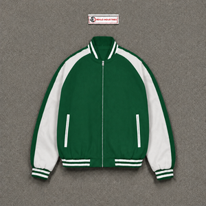 Veste universitaire décontractée verte en laine oversize, style streetwear, veste de mode universitaire, vêtement d'extérieur premium avec fermeture éclair sur le devant - Product Image 5