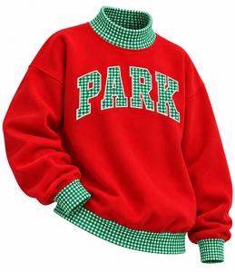 Sweat-shirt oversize à col montant pour femme, personnalisé avec broderie de lettres en gingham, en molleton de coton doux, vente en gros - Product Image 5