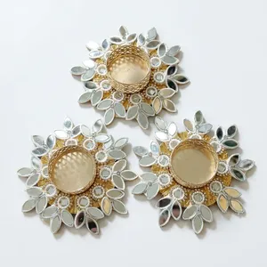 Handmade Round Wall-mounted <b>Tea</b> <b>Light</b> <b>Holder</b> with Mirrored Floral Design for Home Decoration - Product Image 5