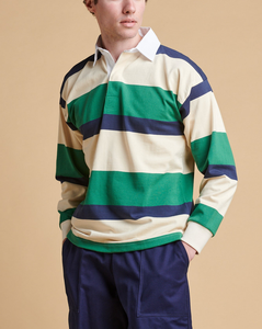 Polo de rugby pour hommes en gros – Coton/Polyester confortable, logo personnalisé, fabrication OEM, style vintage, coupe ample sportive, imprimé rayé - Product Image 2