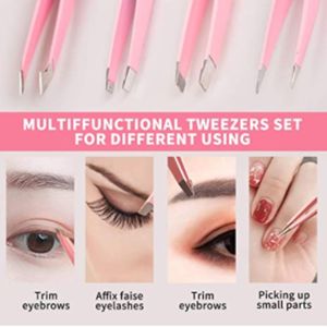 Pinzas Cosméticas Personalizadas, Juego de 4 Pinzas Rosadas Inclinadas y Puntiagudas para Cejas y Pestañas con Estuche - Product Image 4