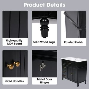 Mobile da Bagno con Lavabo e Armadietti in MDF con Struttura Solida da 36 Pollici, Tutto in un Unico Pacchetto, Nero - Stesso SKU N - Product Image 6