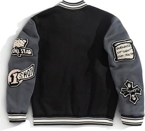 High Quality Men's Varsity <b>Jackets</b> Thin Stand Collar <b>Light</b> Weight Winter Wool Body Leather Sleeve Best Design Plain Fabric Front - Product Image 1