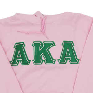 Sudadera con Capucha Alpha (AKA) Rosa Satinado con Letras Griegas Bordadas, Sudadera con Capucha Informal para Mujer en Color Rosa - Product Image 5