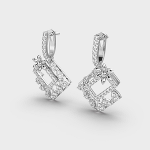 Pendientes Colgantes de Flor Geométrica de Moissanita, Pendientes Florales Brillantes de Plata, Joyería Elegante para Novias, Regalo para Mujer - Product Image 4