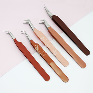 Custom Logo Fiber Tip Eyelash Extension Tweezers Nude Color Coated 90 Degree Volume Fine Tip Hand Tested Stainless Steel Beauty - Product Image 5