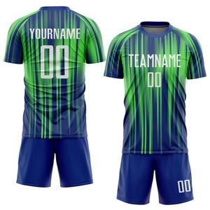 ชุดเสื้อฟุตบอลลายทางสีเขียวน้ำเงินแบบกำหนดเองสำหรับผู้ชาย แขนสั้น ระบายเหงื่อได้ดี พิมพ์ลายแบบซับลิเมชั่น ทรงพอดีตัว ชุดยูนิฟอร์มทีม - Product Image 1
