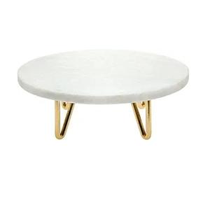 Base para Pastel de Mármol Blanca y Dorada con Base de Metal, Base para Pastel de Boda Lujosa, Base Resistente para Exhibición de Postres - Product Image 3