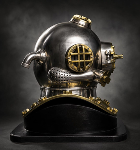Réplique de casque de plongée Mark V en argent, casque de plongeur en eaux profondes, décoration nautique, steampunk, objet de collection vintage marin - Product Image 4