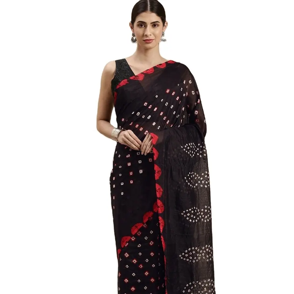Sari di cotone stampato fantasia semplice e attraente più di tendenza per donne e ragazze dalla collezione indiana Sari di vendita caldo 2023