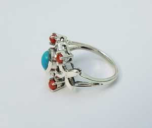 Turquoise Coral <b>Ring</b> 925 Sterling <b>Silver</b> Multi Stone Natural Gemstone Jewelry Handmade Gift For Women Elegant - Product Image 3