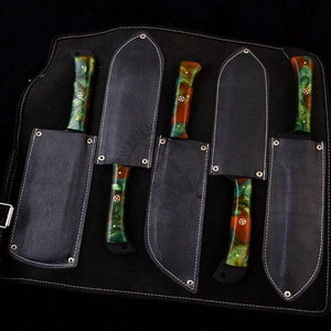 New Wholesale Custom Handmade J2 Steel Chef <b>Knives</b> Powder Coated <b>Sharp</b> Hammered 5-Piece Luxury Ambidextrous Kitchen <b>Knife</b> <b>Set</b> - Product Image 6