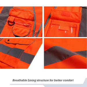 Chaleco de Seguridad de Poliéster Naranja de Alta Visibilidad con Franjas Reflectantes, Múltiples Bolsillos, Cierre de Cremallera, Impermeable, Unisex, Ropa de Trabajo - Product Image 4