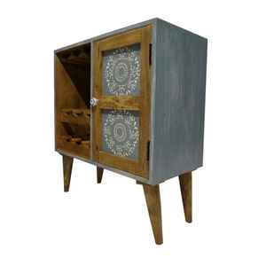 Mueble Moderno para Vino de Madera Maciza de Mango con 4 Compartimentos y Soporte para Copas, Armario de Almacenamiento de Bar de Madera Artesanal Duradero y Independiente - Product Image 4