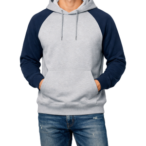 <b>Top</b> selling Grey and <b>Navy</b> Blue Raglan Hoodie Wholesale OEM Pullover Two-Tone Contrast Sleeve Baseball Style Hooded Sweatshirt - Product Image 1