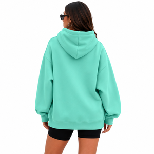 Sweat-shirt à capuche oversize vert menthe pour femme, épaules tombantes, poche kangourou, fabrication sur mesure, marque privée - Product Image 2