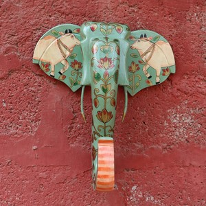 Elefante de madera pintado a mano decoración de pared Pichwai acento colgante de pared Art Deco diseño para Diwali boda cumpleaños aniversario - Product Image 3