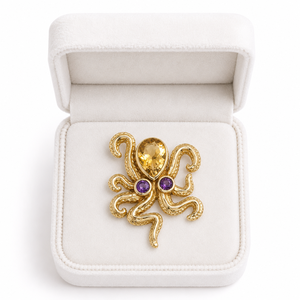 Pendentif Pieuvre Citrine Améthyste Doré, Bijou Artisanal Inspiré de l'Océan, Création de Designer, Pierre Précieuse, Cadeau Unique pour Femme - Product Image 5