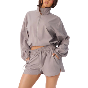 New Arrival Custom Autumn Women's Windbreaker tracksuit Jacket <b>shorts</b> Tracksuit Zipper Nylon - Product Image 1
