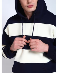 Vente directe d'usine OEM, logo personnalisé, sweat-shirt épais en coton/polyester mélangé, 380 GSM, épaules tombantes, coupe ample pour homme, imprimé rayé - Product Image 3