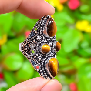 แหวนพลอยตาเสือดีไซน์เนอร์ ทำมือ เงินแท้ 925 แหวนพลอยสำหรับเธอ - Product Image 2