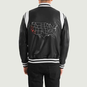 New Original Cowhide Leather Custom Liberty California Embroidery Contrast Shoulder Panel Button <b>Waterproof</b> Thick Winter - Product Image 2
