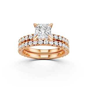 10K Gold IGI Certified Princess Cut Lab Grown Diamond Bridal Ring <b>Set</b> <b>Square</b> Halo Engagement Wedding Matching Women's Fine Gift - Product Image 3