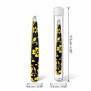 Pince à épiler chirurgicale Morje en acier inoxydable de précision, motif floral jaune, manche noir, pointe lisse pour une utilisation précise, modèle - Product Image 3