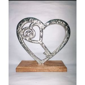 Sculpture artisanale en métal Cœur et Clé avec base en bois, Ornement décoratif de table, Décoration d'intérieur, Cadeau romantique, Artisanat d'appoint - Product Image 1