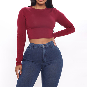 Autumn Winter Casual Brushed Jersey Logo <b>Red</b> Long Sleeve Yoga <b>Top</b> Women Slim Fit High Elastic <b>Crop</b> <b>Top</b> Fitness Workout Athletic - Product Image 4