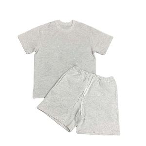 Conjuntos de verano 100% de algodón para hombre, camisetas de manga corta + pantalones cortos de pierna ancha, trajes de dos piezas, peso pesado, 320g, transpirable High Street - Product Image 2