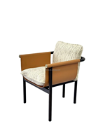 Fauteuil de salle à manger en cuir de qualité supérieure Ferly avec coussin en tissu et pieds en chêne massif noir pour hôtel