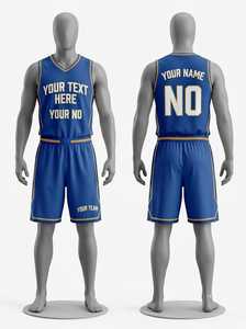 Uniforme de Baloncesto Personalizado, Conjunto de Camiseta y Pantalones Cortos en Azul Rey y Dorado, Ropa Deportiva Profesional Transpirable para Equipos, Personalizable - Product Image 1