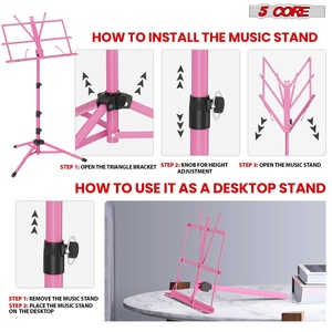 Support de musique 5-en-1 réglable pour bureau, porte-partitions portable, support de livre pliable tout en métal - Product Image 6
