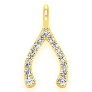 Handmade 0.25TCW <b>Solid</b> 10K <b>Gold</b> Wishbone Charm <b>Pendant</b> Natural Real Diamond Dainty Cute Christian Custom Design Iced Necklace - Product Image 1