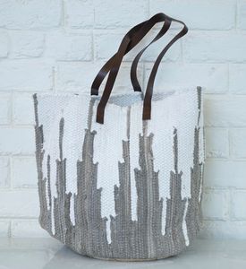 Sac fourre-tout en coton avec anses en cuir, motif uni, style bohème, écologique, sac à bandoulière ouvert pour femme - Product Image 1