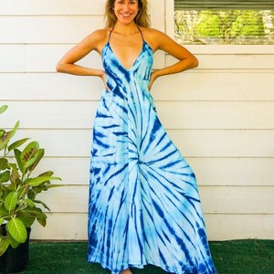 Colección de verano Elegante Tie-Dye Long Maxi Dress Mangas Elegante Beach Look Spaghetti Strips Sweet Sun Style Precios al por mayor - Product Image 1