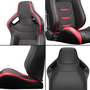 2 pz punto rosso universale in pelle PVC secchio Racing sedili reclinabili in pelle di carbonio Look posteriore regolabile scatola 2 pezzi - Product Image 4