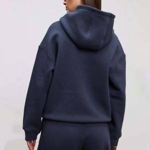 Sweat à capuche surdimensionné pour femmes grandes tailles, polyester/coton, couleur unie, pull à capuche avec poches, longueur normale, vêtements décontractés d'automne - Product Image 2