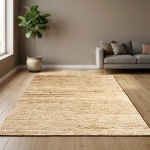Tapis rectangulaire moderne en jute naturel, tissage plat, antidérapant, pour salon, couleur unie beige, poils fins - Product Image 1