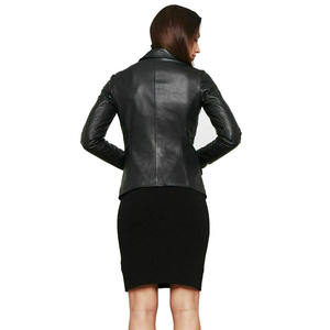 Veste en cuir PU pour femme, couleur unie, fermeture éclair, col rabattu, manches longues, style automne - Product Image 4