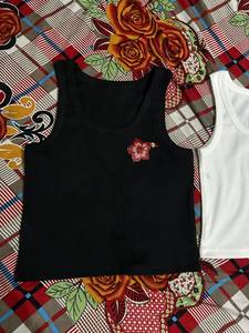 Black Red Hibiscus Floral Beaded Embroidery Ribbed Cotton Tank Top Women Summer Sleeveless Crop <b>Shirt</b> Trade Manufacturer - Product Image 1