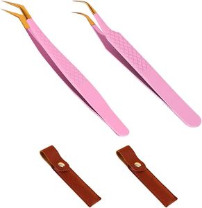 Pinzas para Extensión de Pestañas de Acero Inoxidable de Alta Calidad, Color Dorado, 45/90 Grados, Punta Puntiaguda y Lisa - Product Image 1